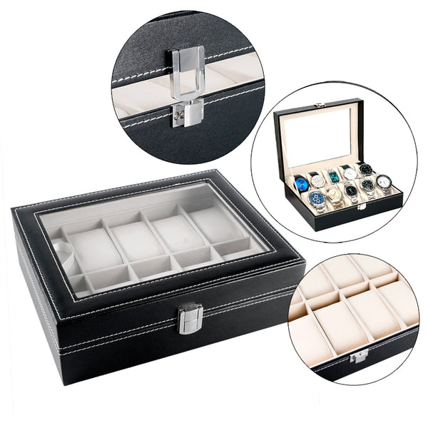 Classical Holder Black Leather Watch Box
