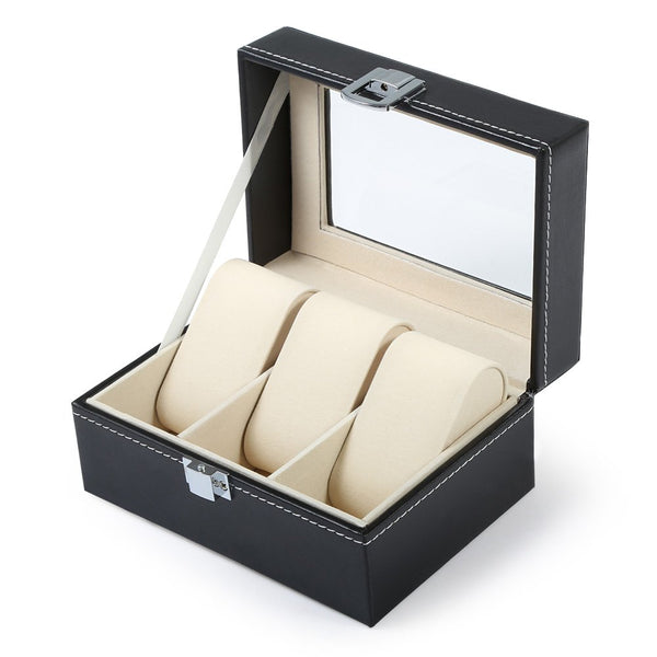 3 Grids Slots PVC Leather Watch Case