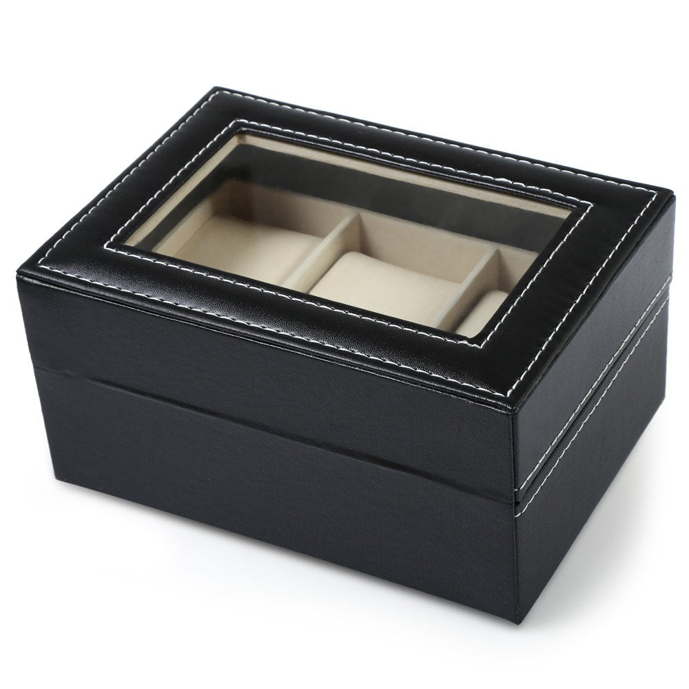 3 Grids Slots PVC Leather Watch Case