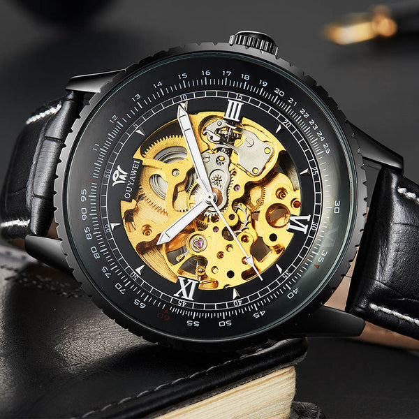 Montre Homme Leather Wristwatch
